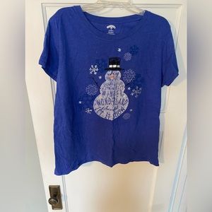 Snowman T shirt 3XL Silver Snowflakes Holiday Time Winter Wonderland cute